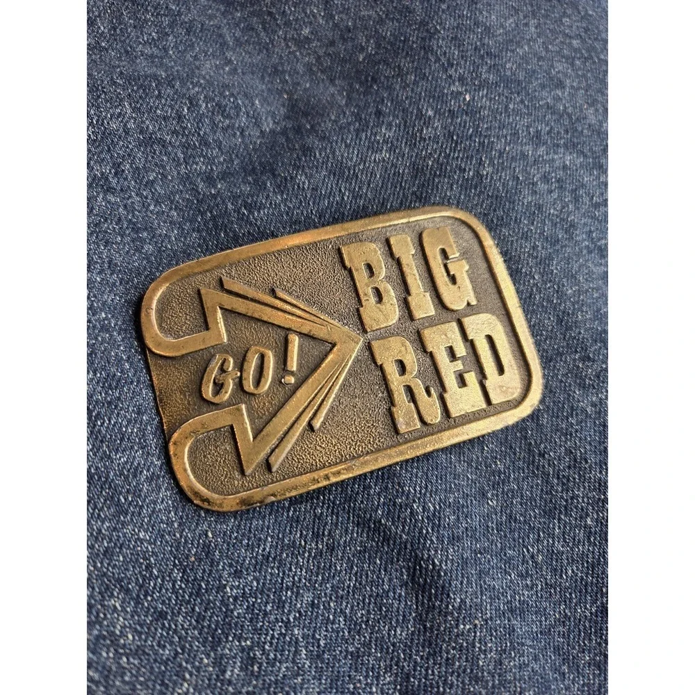 Vintage Go Big Red Solid Brass Belt Buckle Nebraska Football